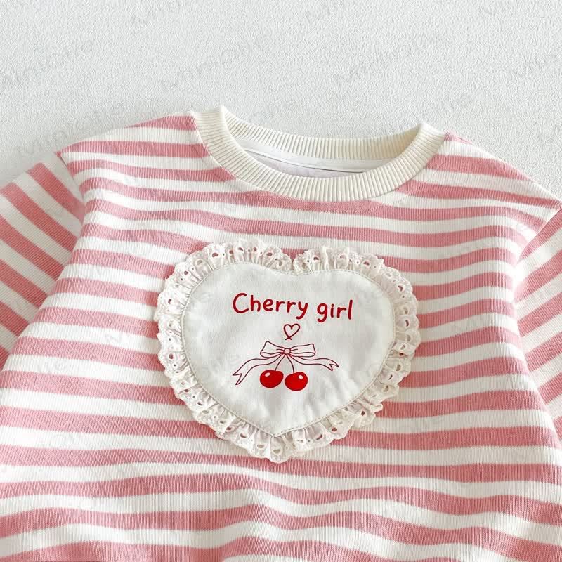 CHERRY GIRL Baby Toddler Lace Heart Striped Cotton Long Sleeve Sweatshirt - image 6