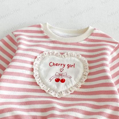 CHERRY GIRL Baby Toddler Lace Heart Striped Cotton Long Sleeve Sweatshirt - image 6