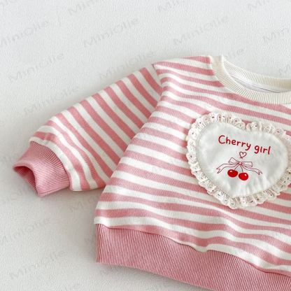 CHERRY GIRL Baby Toddler Lace Heart Striped Cotton Long Sleeve Sweatshirt - image 9