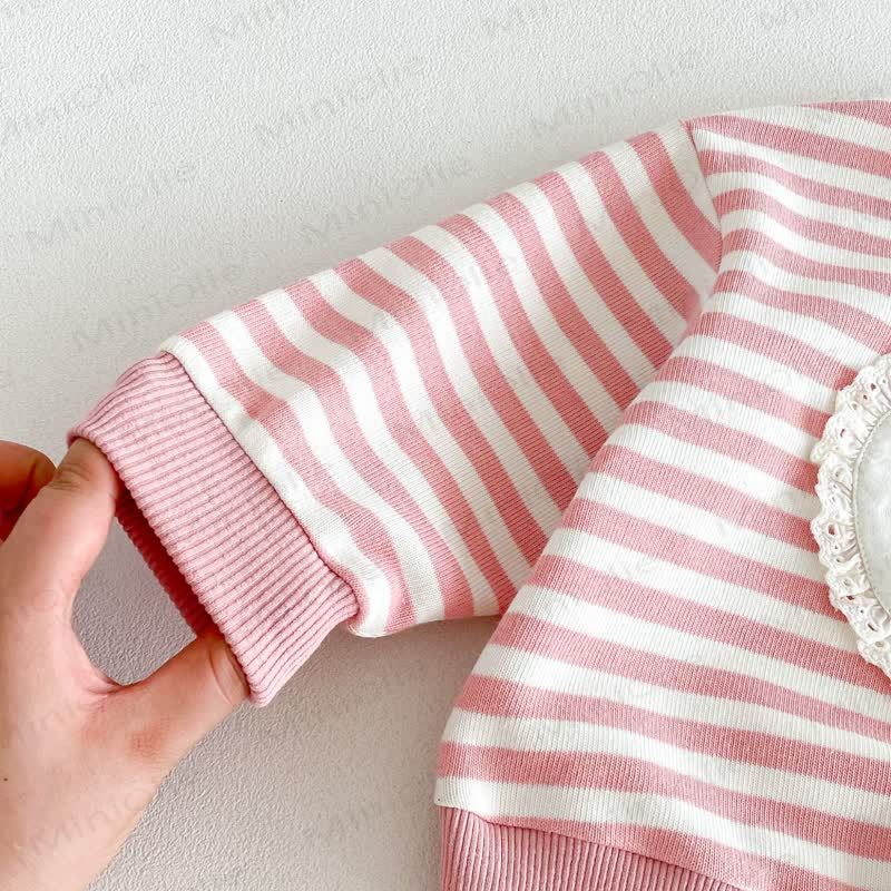 CHERRY GIRL Baby Toddler Lace Heart Striped Cotton Long Sleeve Sweatshirt - image 8