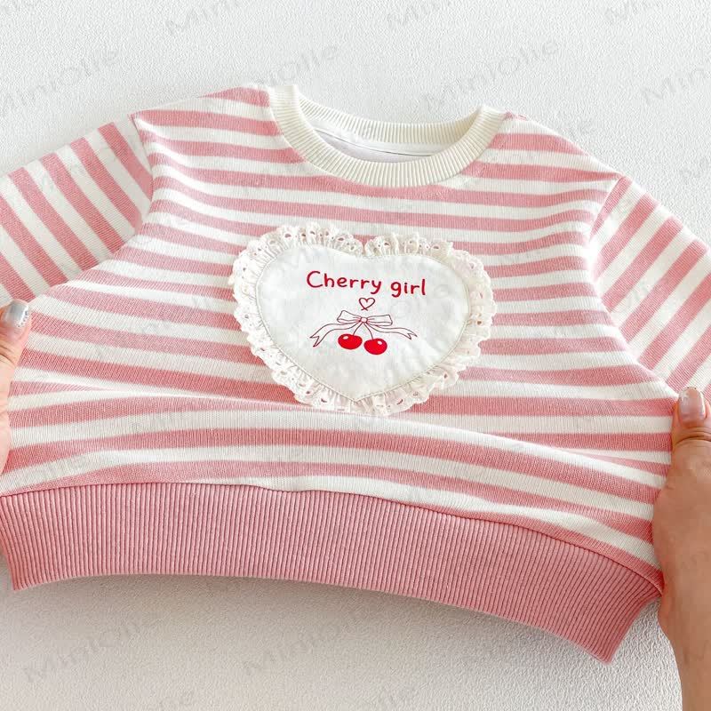 CHERRY GIRL Baby Toddler Lace Heart Striped Cotton Long Sleeve Sweatshirt - image 7