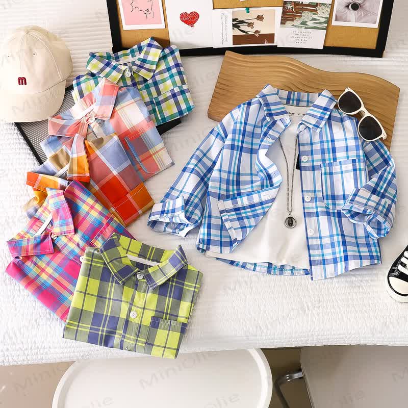 Toddler Colorful Plaid Button Front Pocket Summer Shirt - image 1