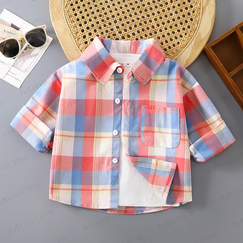 Toddler Colorful Plaid Button Front Pocket Summer Shirt - Blue & Orange - 10-11T - image 8