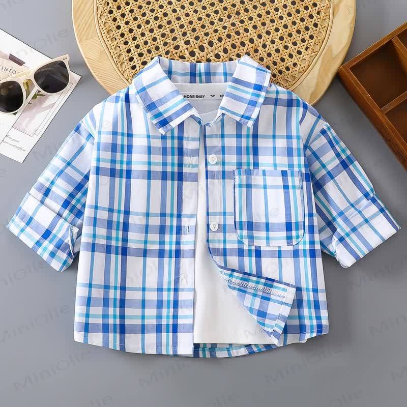 Toddler Colorful Plaid Button Front Pocket Summer Shirt - Blue - 10-11T - image 4