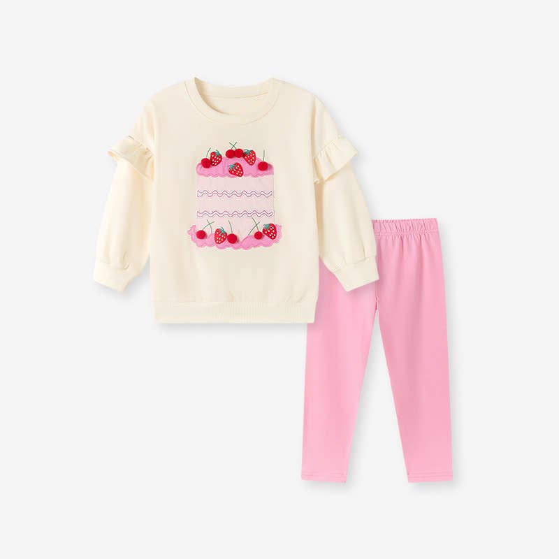 Toddler Girl Cake Applique Sweatshirt and Pants 2-piece Set - Beige - 7Y - image 2