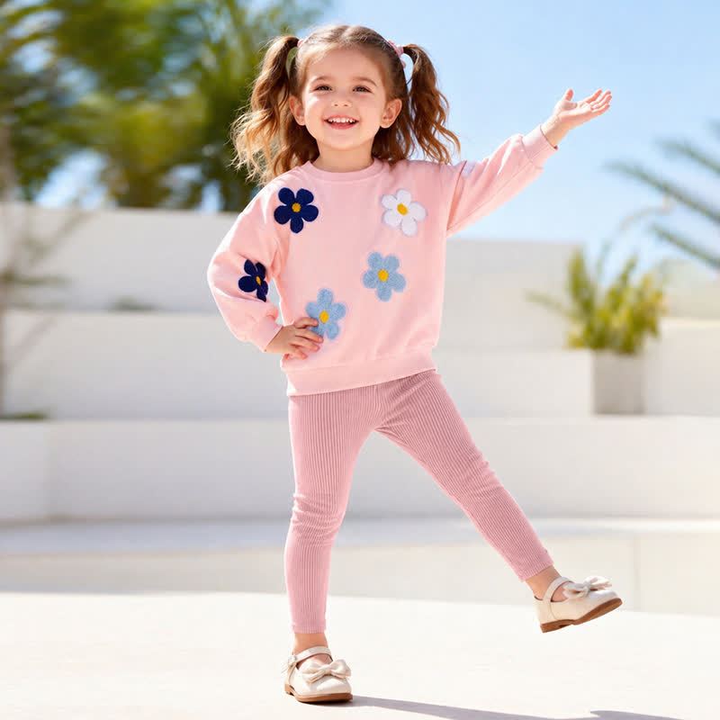 Toddler Girl Pink Floral Applique Sweatshirt and Pants 2-piece Set - image 3