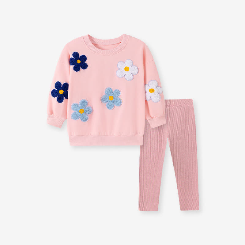Toddler Girl Pink Floral Applique Sweatshirt and Pants 2-piece Set - Pink - 7Y - image 2