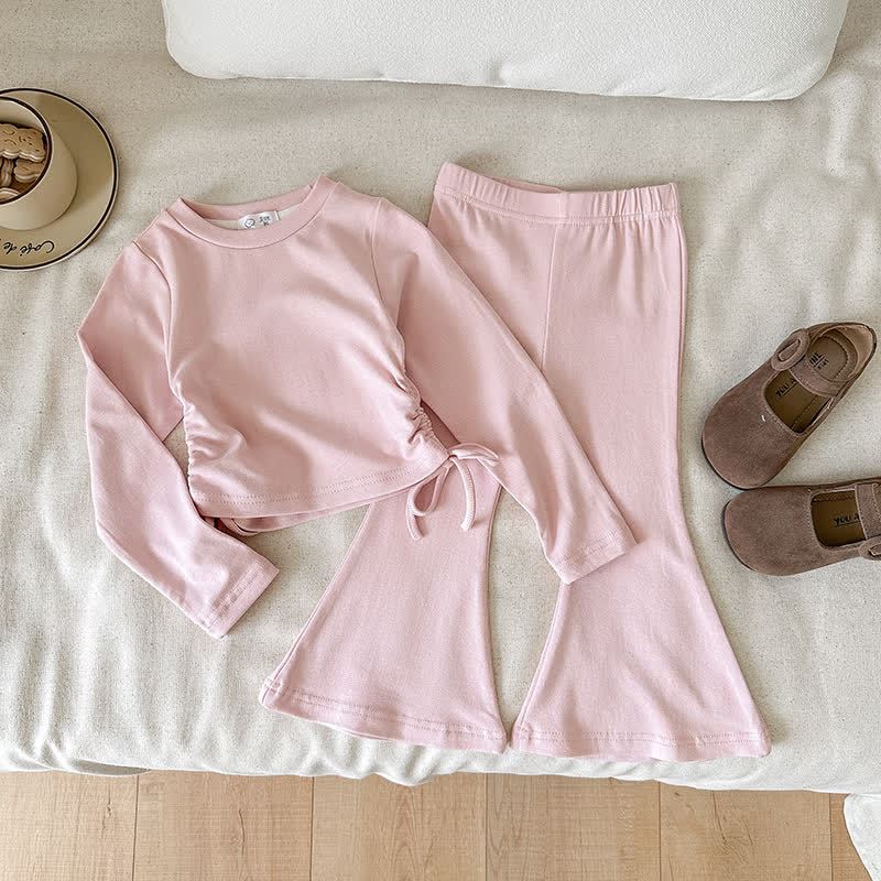 Toddler Girls Solid Color Side Tie Top and Flare Pants 2-piece Set - Pink - 8-9T - image 2