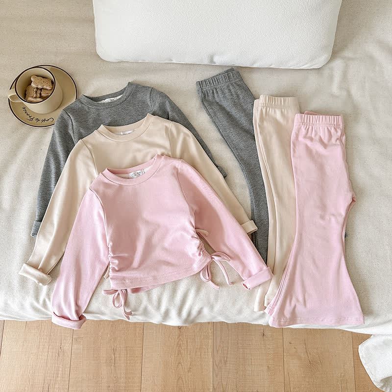 Toddler Girls Solid Color Side Tie Top and Flare Pants 2-piece Set - image 8
