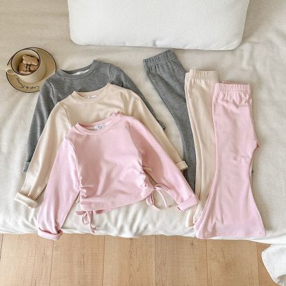 Toddler Girls Solid Color Side Tie Top and Flare Pants 2-piece Set - image 8