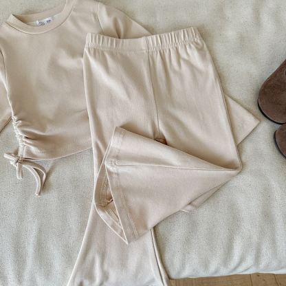 Toddler Girls Solid Color Side Tie Top and Flare Pants 2-piece Set - image 13