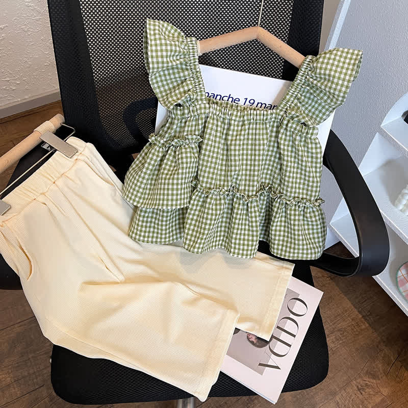 Toddler Girl Gingham Ruffle Top and Pants 2-piece Set - Green - 7-8T - image 2
