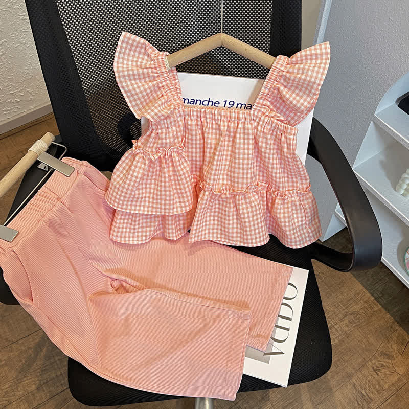 Toddler Girl Gingham Ruffle Top and Pants 2-piece Set - Pink - 7-8T - image 1