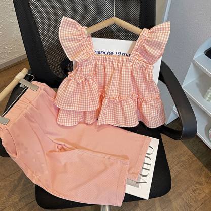 Toddler Girl Gingham Ruffle Top and Pants 2-piece Set - Pink - 7-8T - image 1