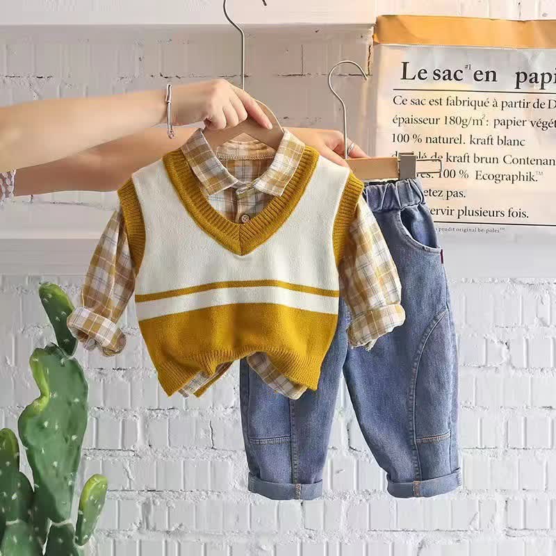 Toddler Boy Vintage Animal/Smiley Face Set - Yellow 3-piece Set - 4-5T - image 3