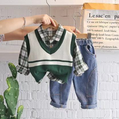 Toddler Boy Vintage Animal/Smiley Face Set - Dark Green 3-piece Set - 4-5T - image 4