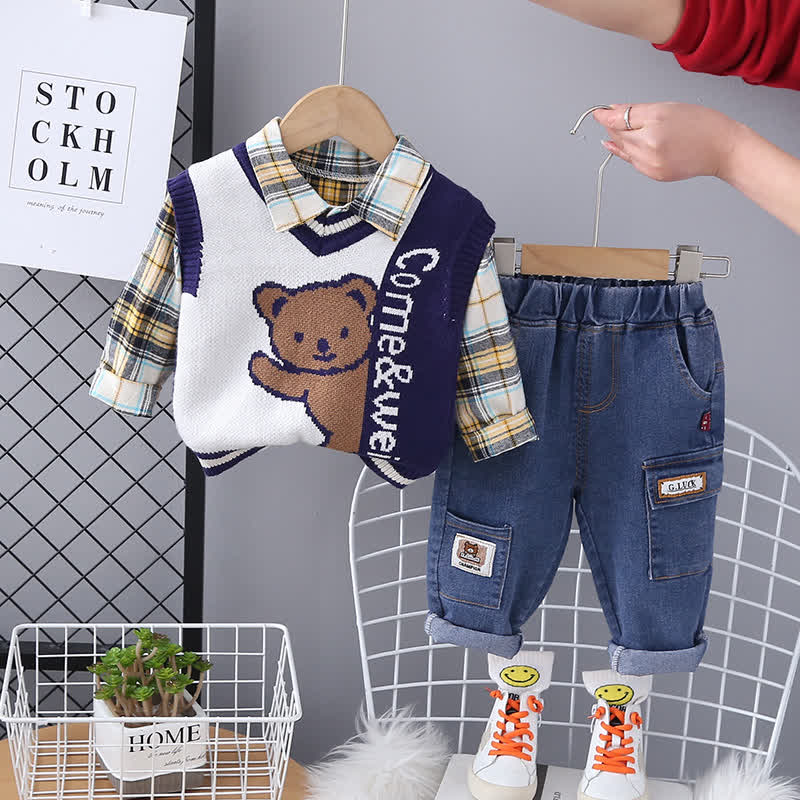 Toddler Boy Vintage Animal/Smiley Face Set - Navy Bear 3-piece Set - 4-5T - image 8