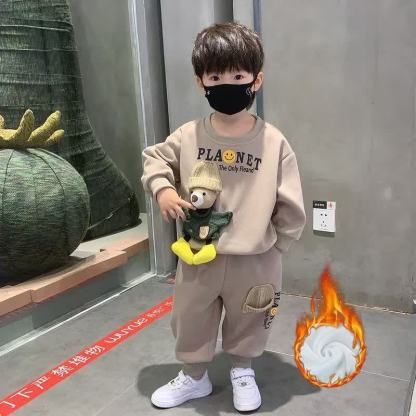Toddler Boy Vintage Animal/Smiley Face Set - Khaki Smiley Face 2-piece Fleece-lined Set - 4-5T - image 11