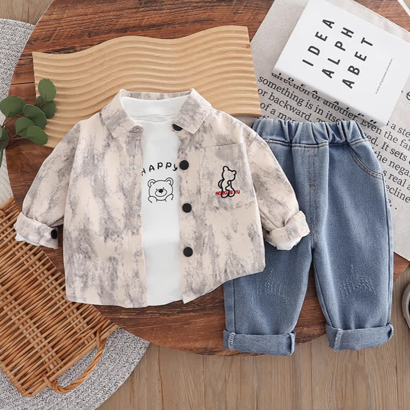Toddler Boy Vintage Animal/Smiley Face Set - Beige Bear 3-piece Set - 4-5T - image 17