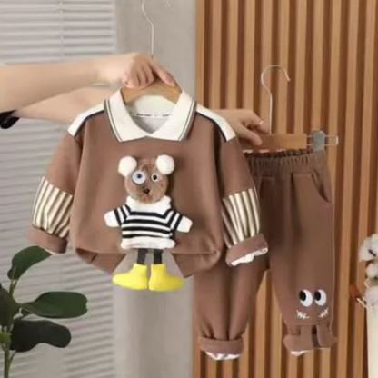Toddler Boy Vintage Animal/Smiley Face Set - Coffee Hanging Bear 2-piece Set - 4-5T - image 13