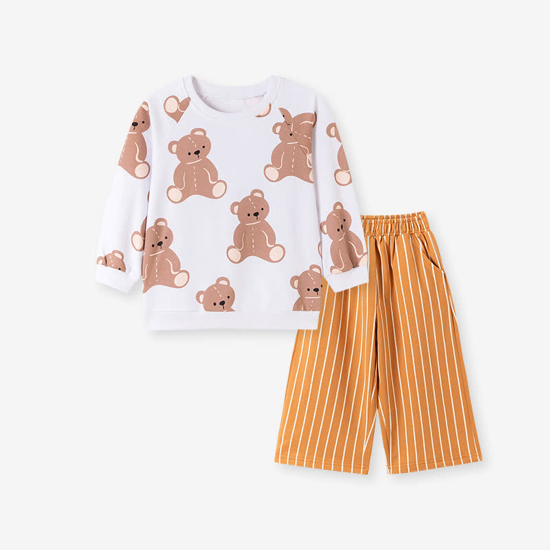 Toddler Teddy Bear Sweatshirt and Striped Pants 2-piece Set - White - 7Y - image 2