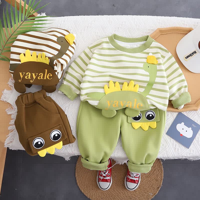 YAYALE Toddler Boy Striped Dino Applique Top and Pants 2-piece Set - image 1