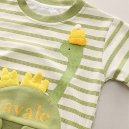 YAYALE Toddler Boy Striped Dino Applique Top and Pants 2-piece Set - image 6