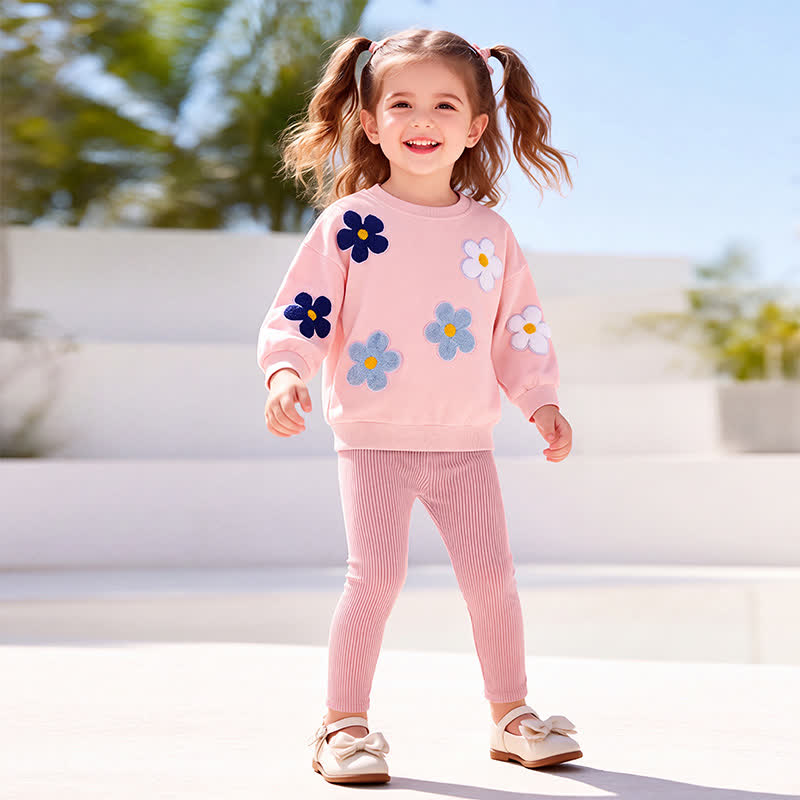 Toddler Girl Pink Floral Applique Sweatshirt and Pants 2-piece Set - image 1