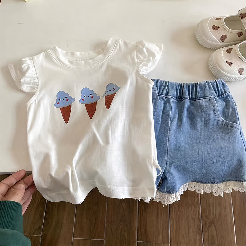 Toddler Girl Ice Cream Top and Denim Shorts 2-piece Set - image 2