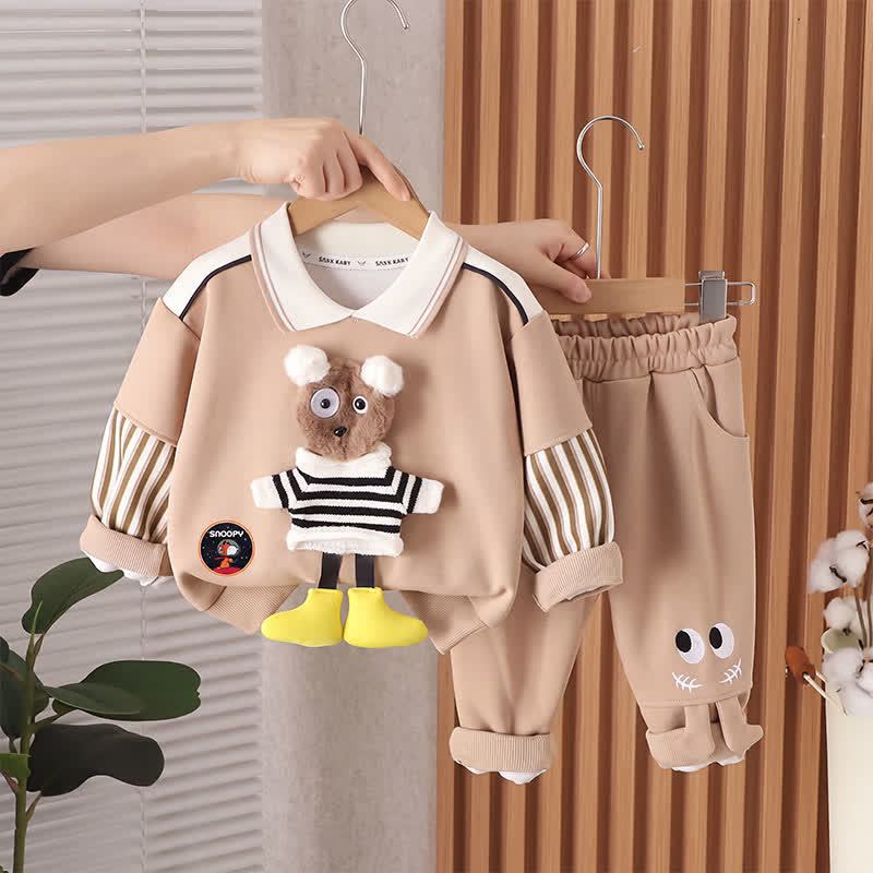 Toddler Boy Vintage Animal/Smiley Face Set - Khaki Hanging Bear 2-piece Set - 4-5T - image 15