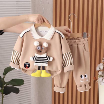 Toddler Boy Vintage Animal/Smiley Face Set - Khaki Hanging Bear 2-piece Set - 4-5T - image 15