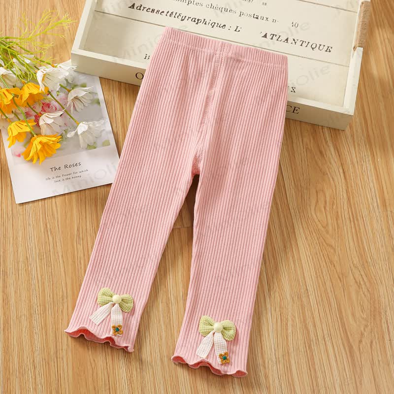 Baby Toddler Ribbed Bow Detail Ruffle Leggings - Pink - 6-7T - image 2