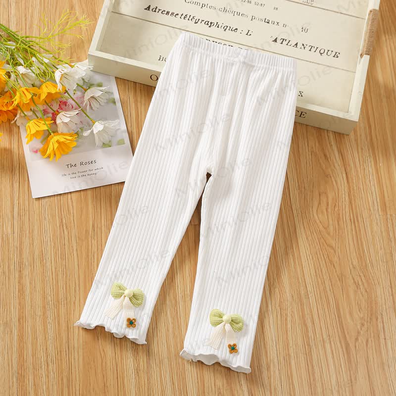 Baby Toddler Ribbed Bow Detail Ruffle Leggings - White - 6-7T - image 3