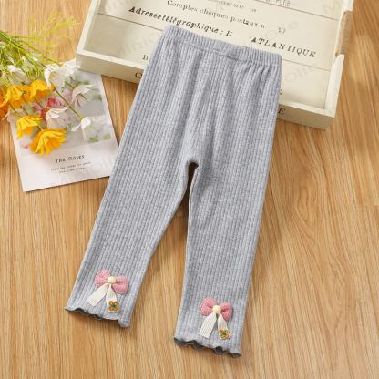 Baby Toddler Ribbed Bow Detail Ruffle Leggings - Gray - 6-7T - image 4