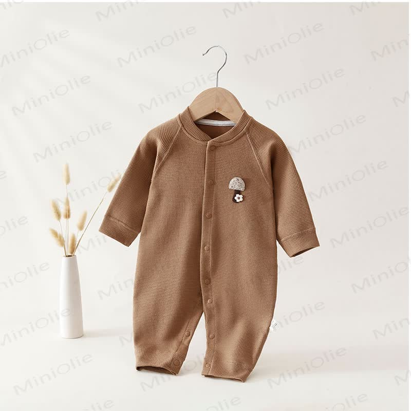 Baby Waffle Heart Snap Front Long Sleeve Romper - Brown - 18-24M - image 2