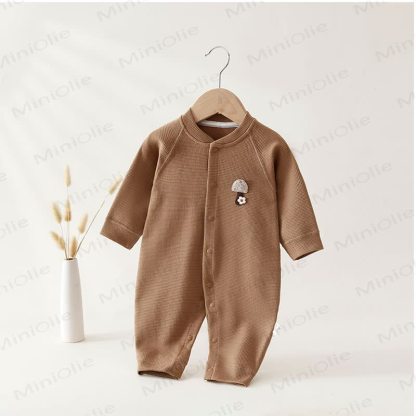 Baby Waffle Heart Snap Front Long Sleeve Romper - Brown - 18-24M - image 2