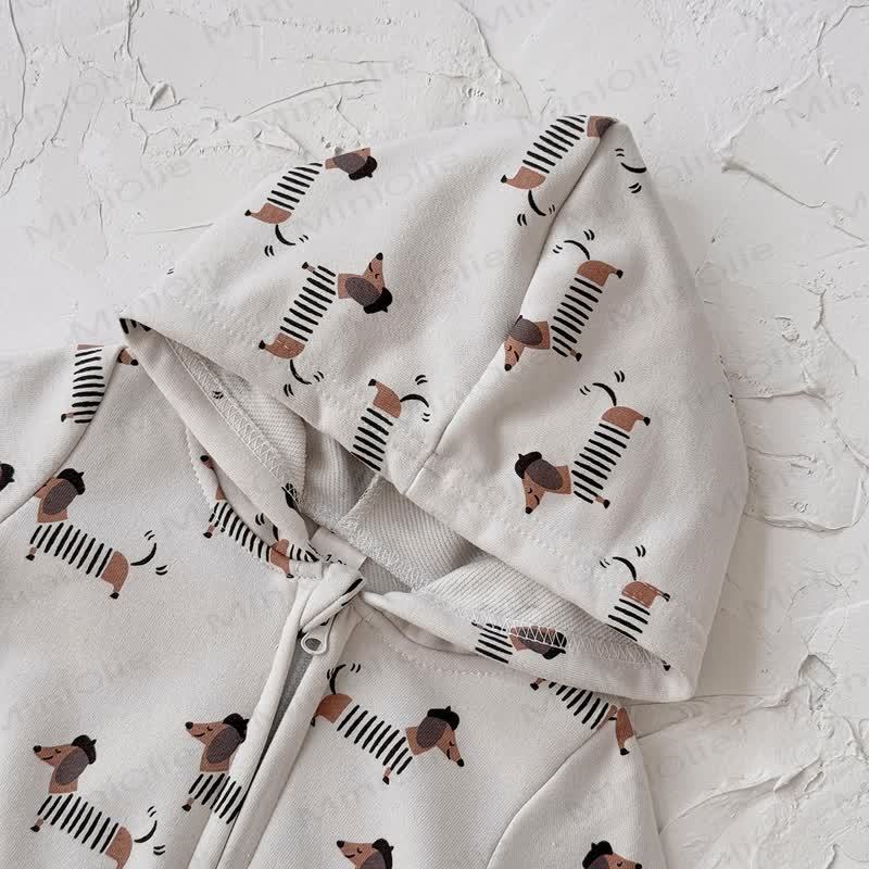 Baby Dachshund Print Hooded Cotton Zip Romper - image 7