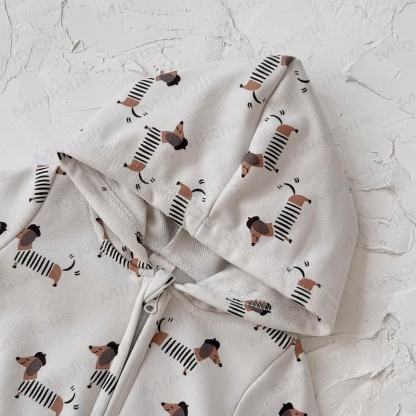 Baby Dachshund Print Hooded Cotton Zip Romper - image 7