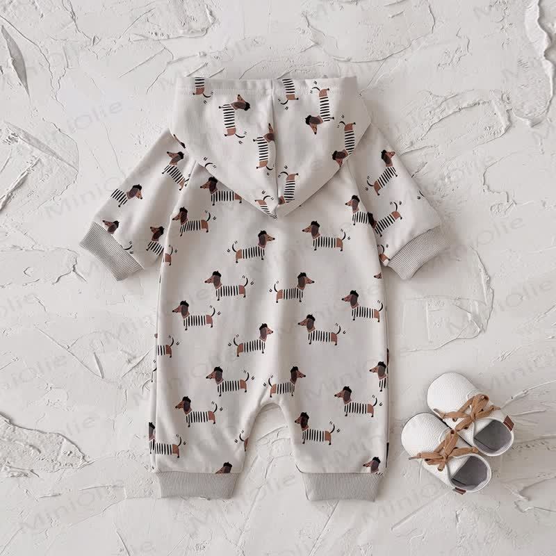 Baby Dachshund Print Hooded Cotton Zip Romper - image 2