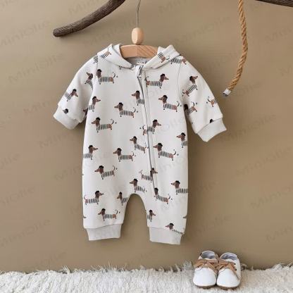 Baby Dachshund Print Hooded Cotton Zip Romper - image 5