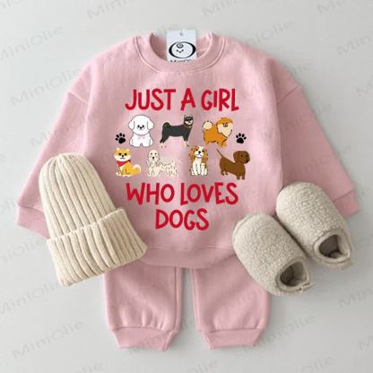 JUST A GIRL WHO LOVES DOGS Baby Pink Sweatshirt 2-piece Set - Pink - 2-3T - image 1