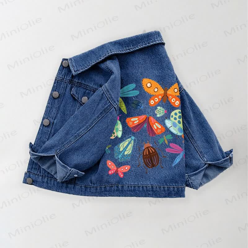 Toddler Kid Cartoon Insect Print Denim Jacket - Blue - 10-11T - image 1