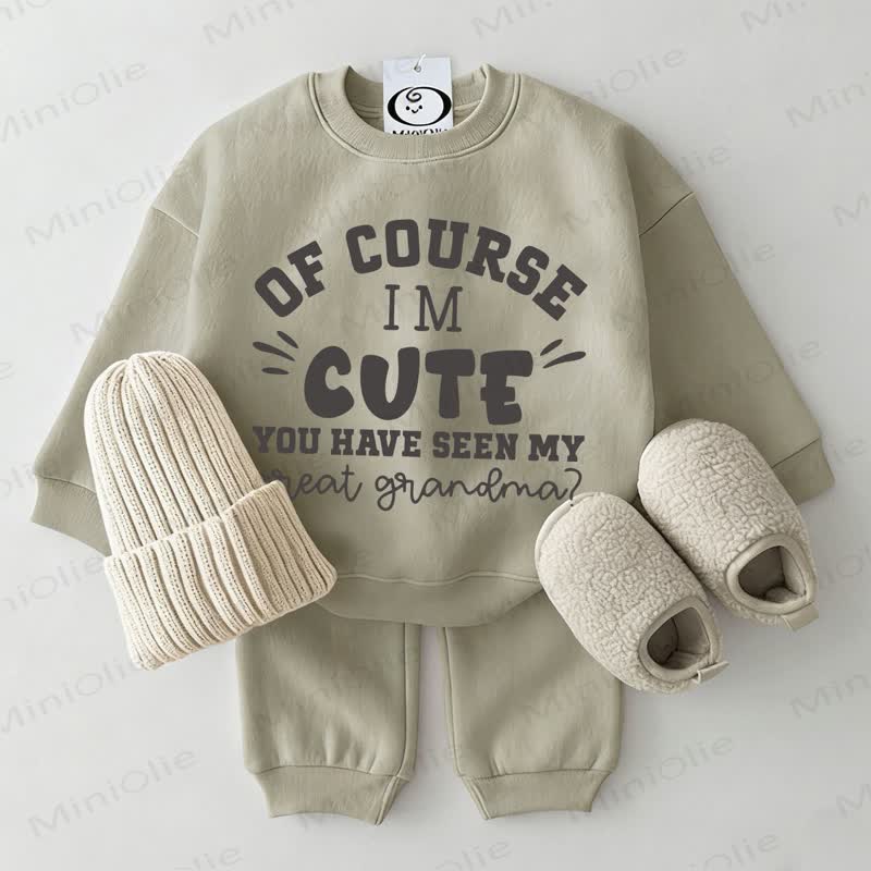 OF COURSE I'M CUTE YOU HAVE SEEN MY GREAT GRANDMA? Baby Sweatshirt 2-piece Grey Green Set - Grey Green - 2-3T - image 1