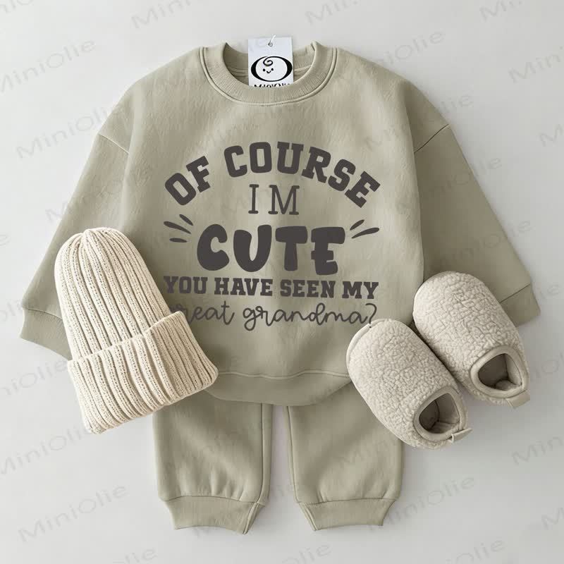 OF COURSE I'M CUTE YOU HAVE SEEN MY GREAT GRANDMA? Baby Sweatshirt 2-piece Grey Green Set - Grey Green - 2-3T - image 1