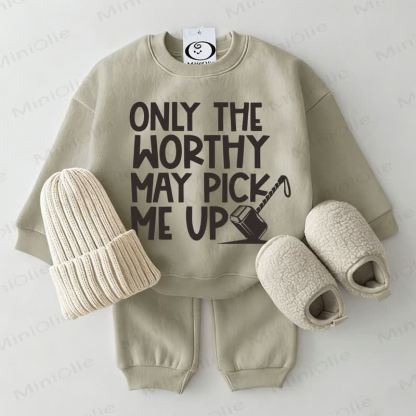 ONLY THE WORTHY MAY PICK ME UP Baby Sweatshirt 2-piece Grey Green Set - Grey Green - 2-3T - image 1