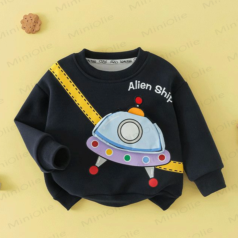 Toddler Kid Sweatshirt with 3D Vehicle Applique Zipper Bag - Navy - 8-9T - image 3