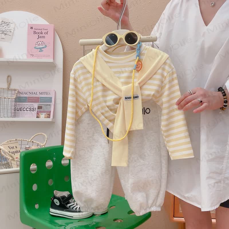 ROEPISND Toddler Stripe Long Sleeve T-Shirt with Mock Layer Shawl - Yellow - 12-13T - image 4