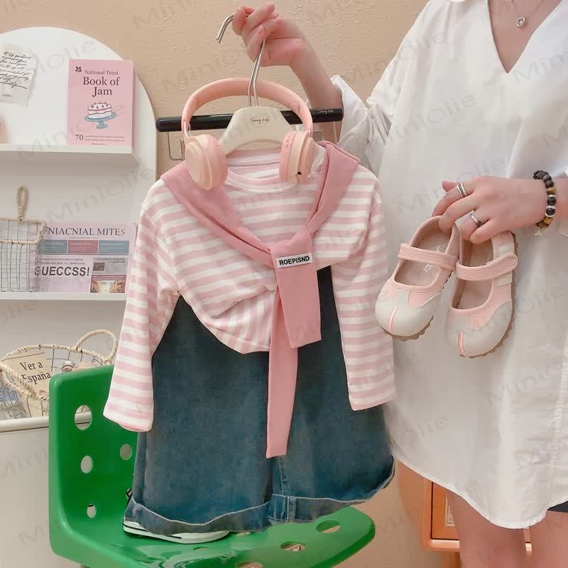 ROEPISND Toddler Stripe Long Sleeve T-Shirt with Mock Layer Shawl - Purple - 12-13T - image 5