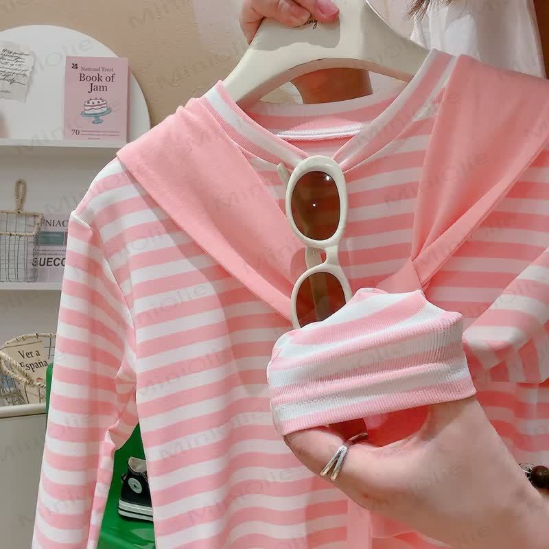 ROEPISND Toddler Stripe Long Sleeve T-Shirt with Mock Layer Shawl - image 6