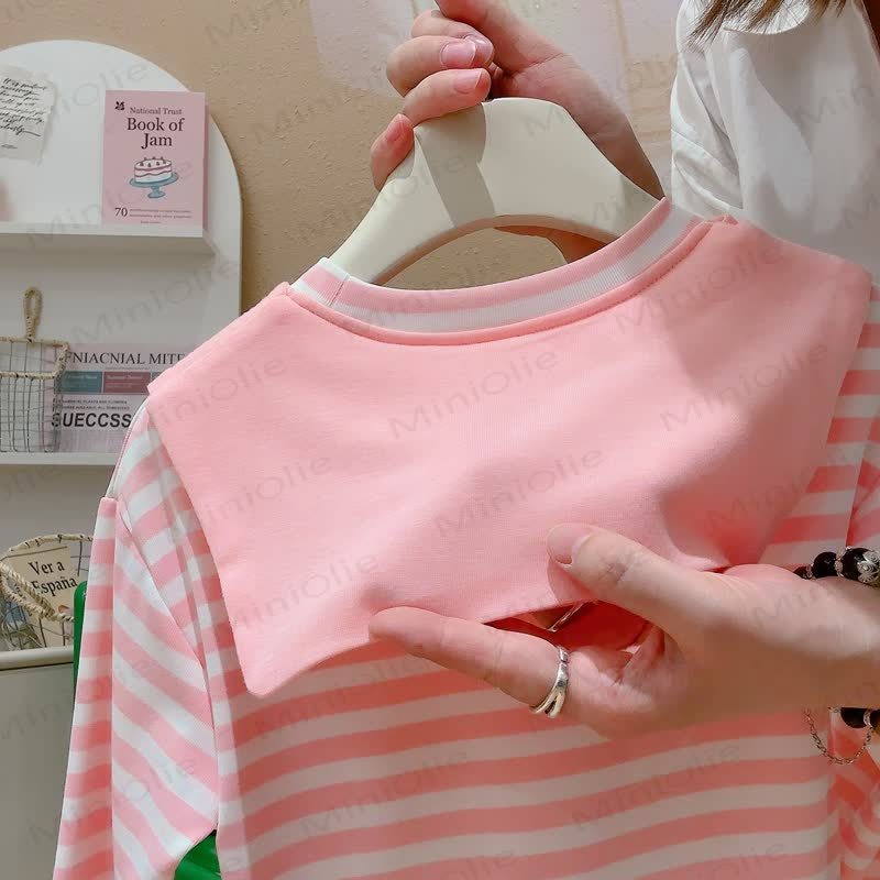 ROEPISND Toddler Stripe Long Sleeve T-Shirt with Mock Layer Shawl - image 7